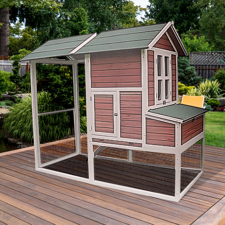 My Backyard Farm Chicken Coop with PVC Roof and Vent Window, Dark Red (Open Box) - VMInnovations