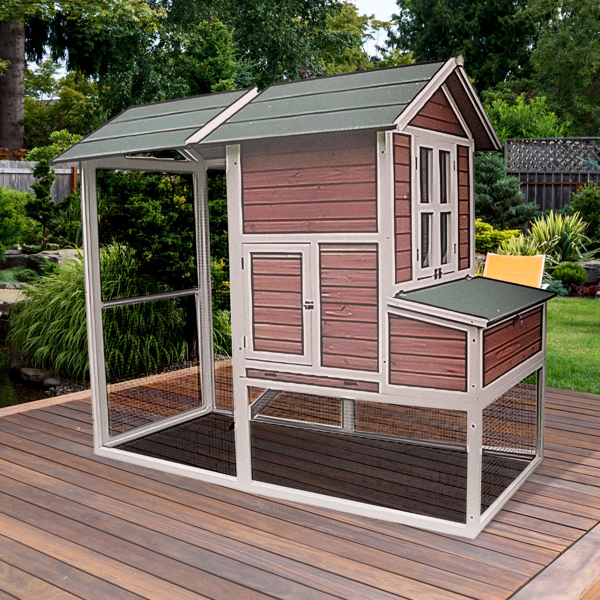 My Backyard Farm Chicken Ranch Coop w/PVC Roof and Vent Window, Dark Red (Used) - VMInnovations