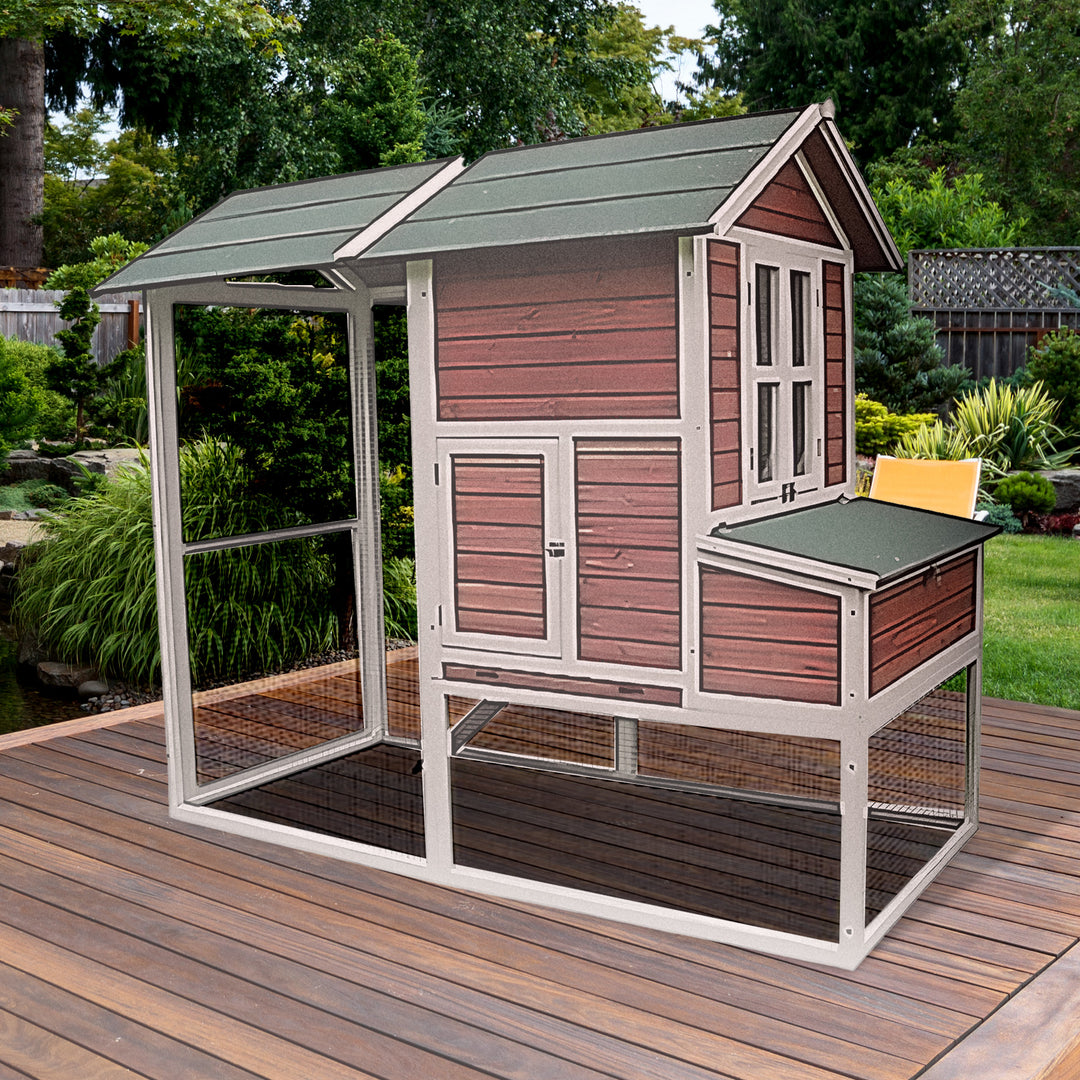 My Backyard Farm Chicken Coop with PVC Roof and Vent Window, Dark Red (Open Box)