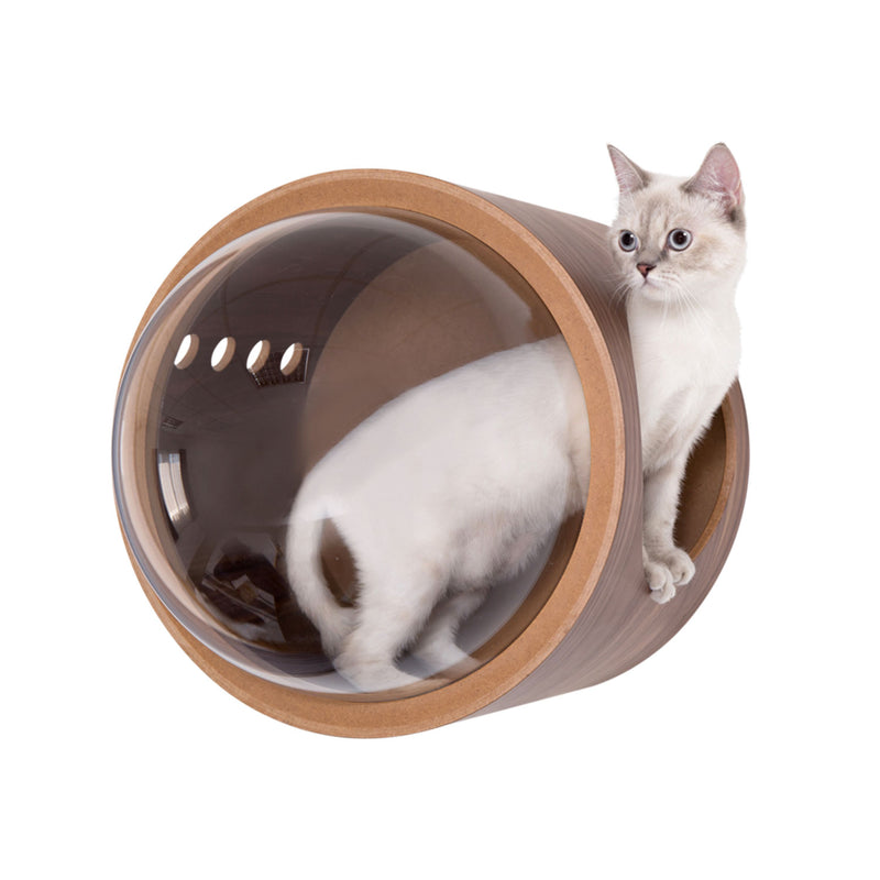 MYZOO Spaceship Gamma Wood Cat Bed Wall Mounted Open Left Shelf, Walnut (2 Pack)