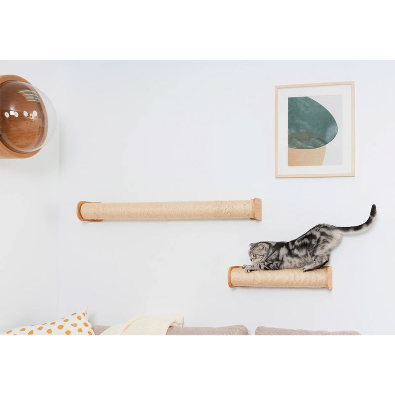 MYZOO Wall Mounted & Floor Standing Versatile Cat Scratcher Wood Cylinder Shelf