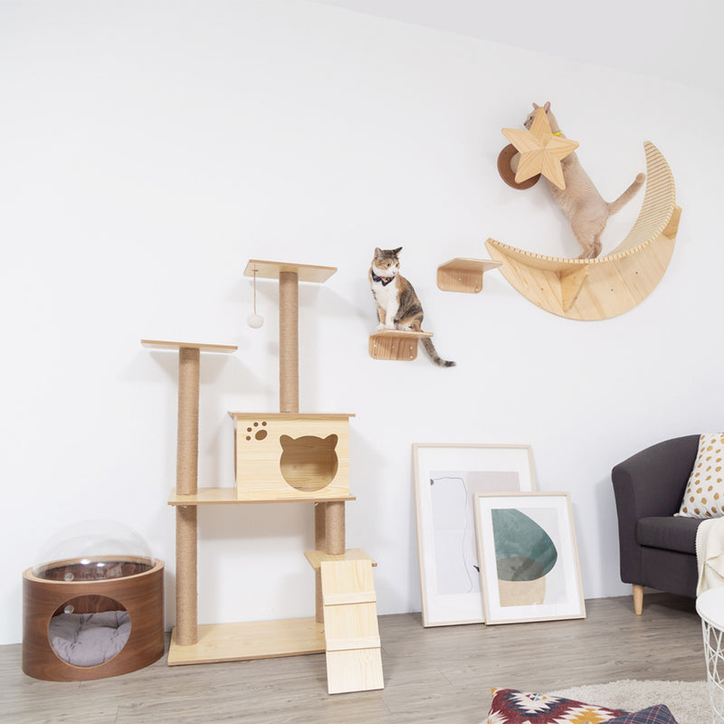 MYZOO Lack Floating Medium Modern Wood Wall Mounted Cat Shelves, Oak, (4 Pack)