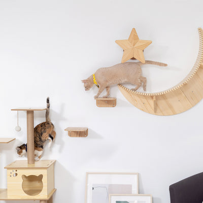 MYZOO Lack Floating Small Modern Wood Wall Mounted Cat Shelves, Oak (4 Pack)
