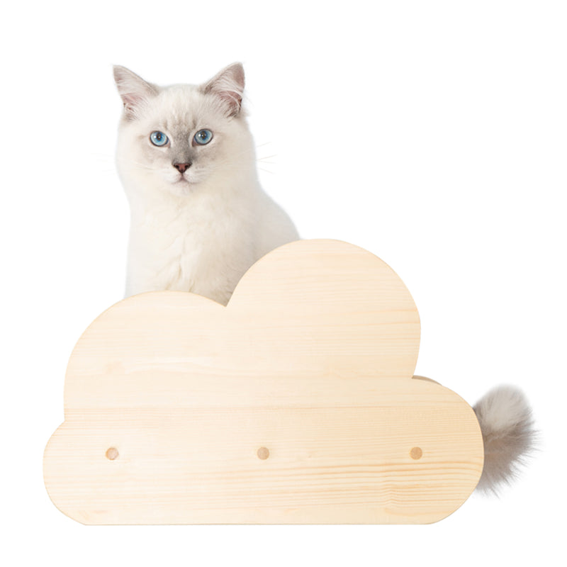 MYZOO Floating Cloud Wall Mounted Wood Cat Perch Shelf w/ Transparent Bottom