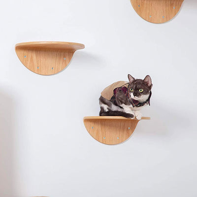 MYZOO Floating Round Modern Wood Wall Mounted Cat Shelves, Oak, (2 Pack) (Used)