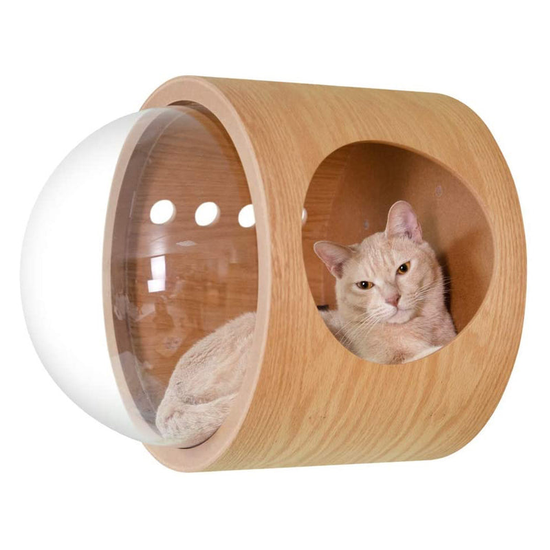 MYZOO Spaceship Gamma Wood Cat Bed Wall Mounted Open Right Shelf, Oak (Open Box)