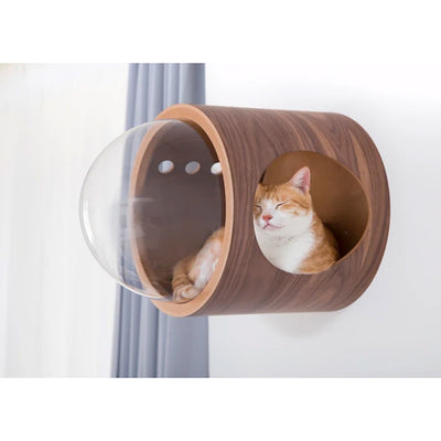 MYZOO Spaceship Gamma Wood Cat Bed Wall Mount Open Right Shelf, Walnut (2 Pack)