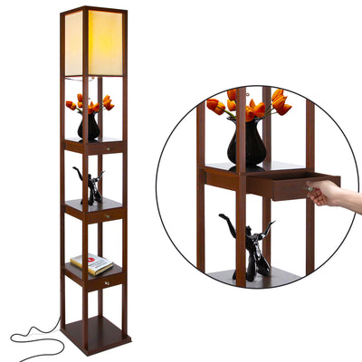 Brightech Maxwell Standing Tower Lamp w/ Shelves and Drawers, Brown (Open Box)