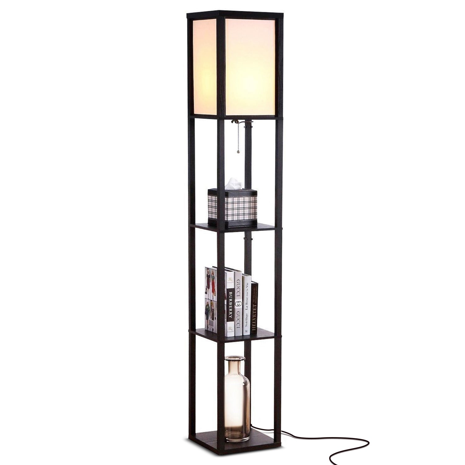 Brightech Maxwell Tower Floor Lamp with Shelves and LED Bulb, Black (Open Box)