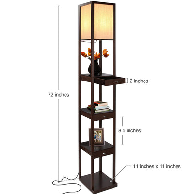 Brightech Maxwell Standing Tower Lamp w/ Shelves and Drawers, Brown (Open Box)