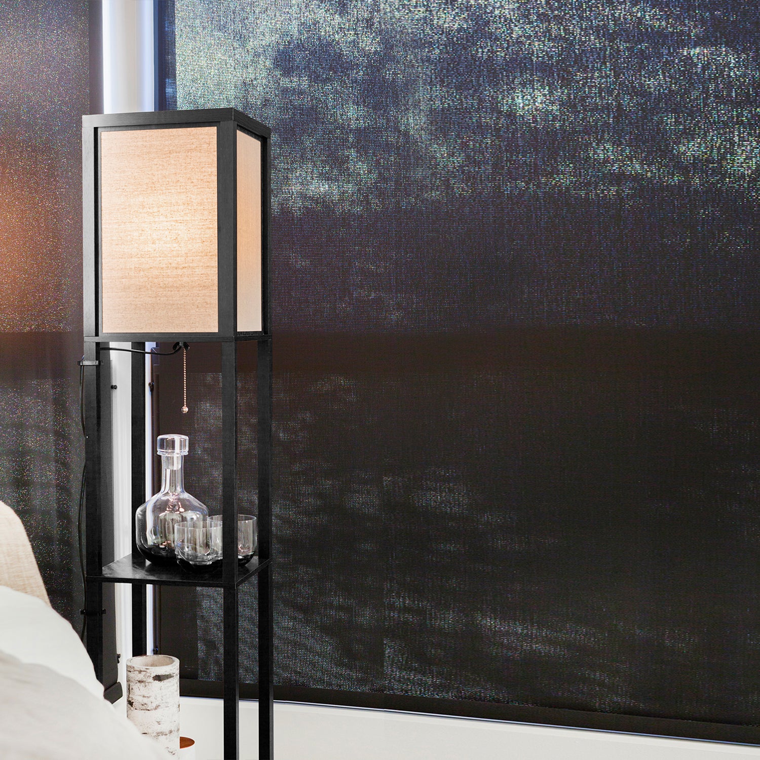 Brightech Maxwell Tower Floor Lamp with Shelves and LED Bulb, Black (Open Box)