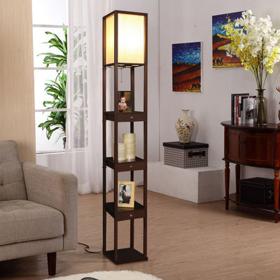 Brightech Maxwell Standing Tower Lamp w/ Shelves and Drawers, Brown (Open Box)
