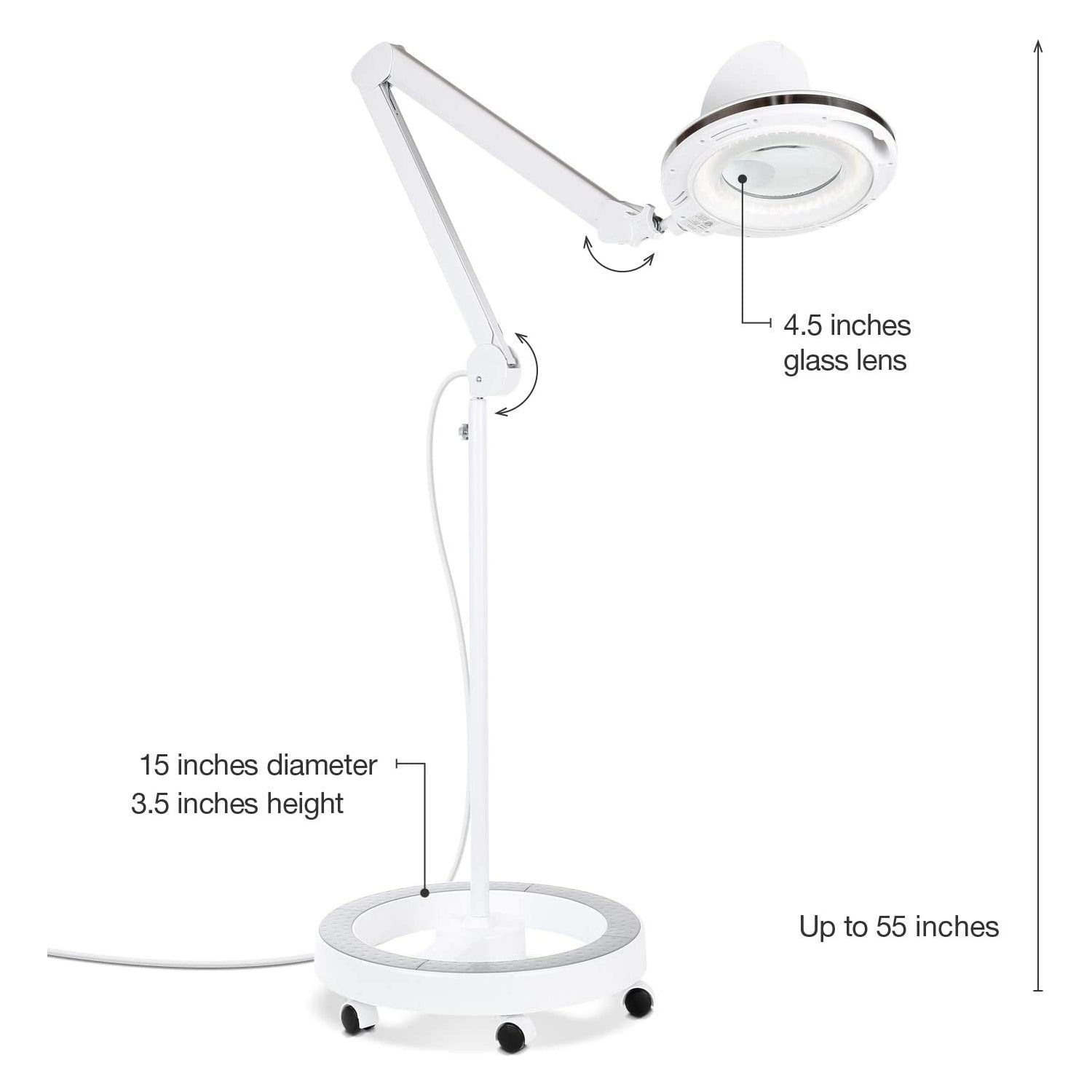 Brightech Pro Rolling Wheel Base 5 Diopter Magnifier Floor Lamp, White(Open Box)