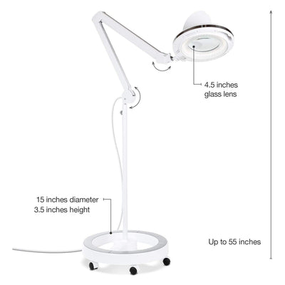 Brightech Pro Rolling Wheel Base 5 Diopter Magnifier Floor Lamp, White(Open Box)