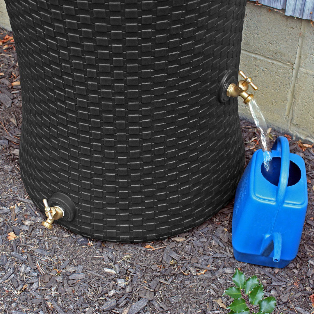 Good Ideas 50 Gallon Dual Spigot Rain Barrel with 4in Planter Top, Black (Used)