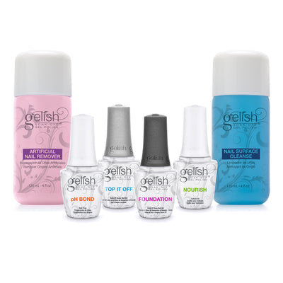 Gelish Basix Care Kit + Gelish Mini Fearless & Fun Kung Fu Flair Gel Polish Set - VMInnovations