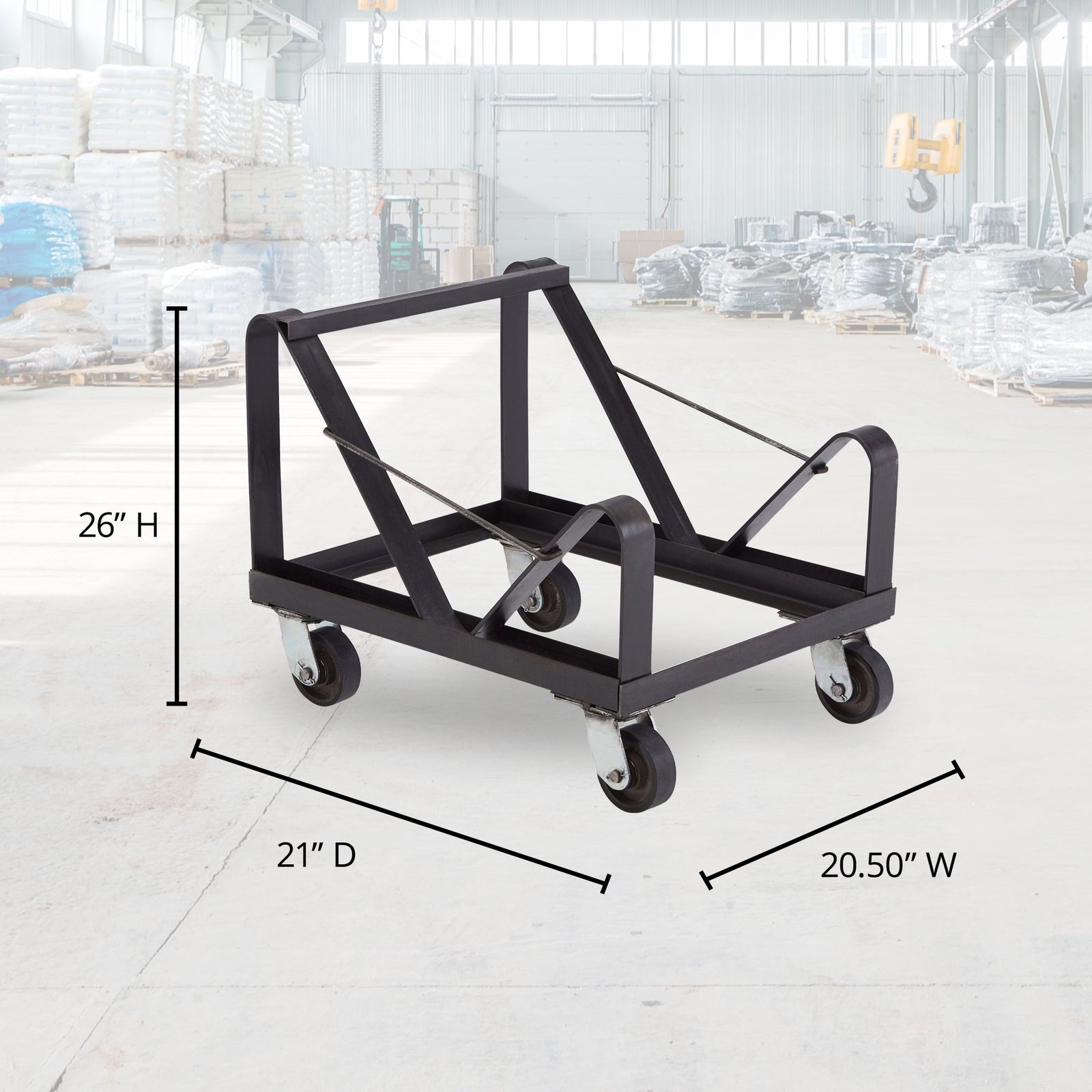 NPS Powder Coated Steel Stackable Chair Dolly for 40 8500 Series Chairs, Black - VMInnovations