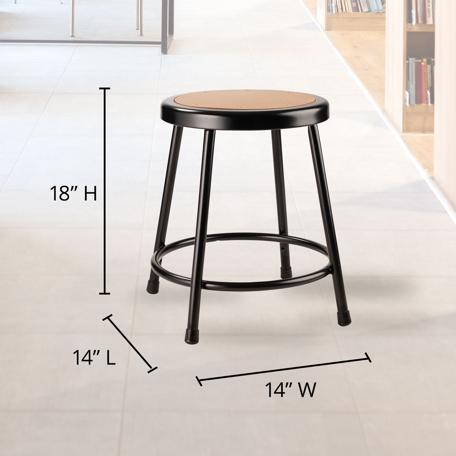 National Public Seating 6200 Series 18" Steel Stool Supports 500Lbs,Black (Used) - VMInnovations