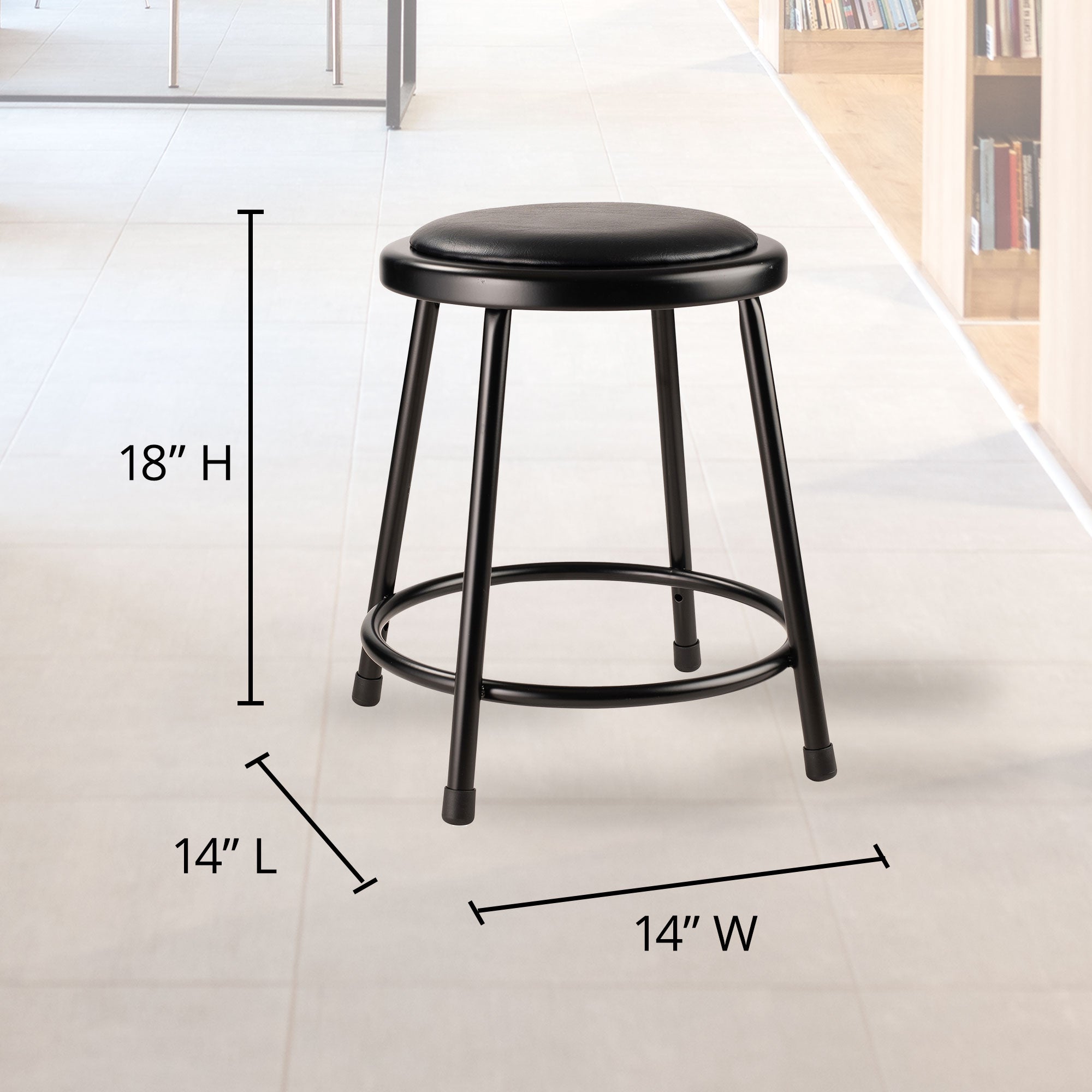 National Public Seating 6400 Series 18" Steel Stool Supports 300lb, Black (Used) - VMInnovations
