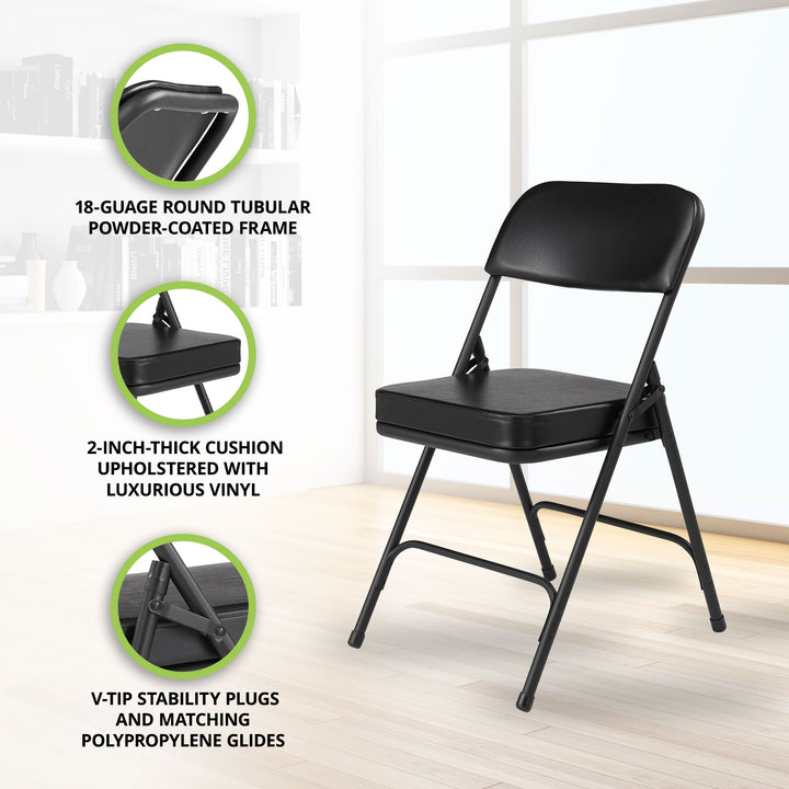 NPS 3200 Series 2" Cusion Vinyl Upholstered Folding Chair, Black, 2pk(Open Box) - VMInnovations