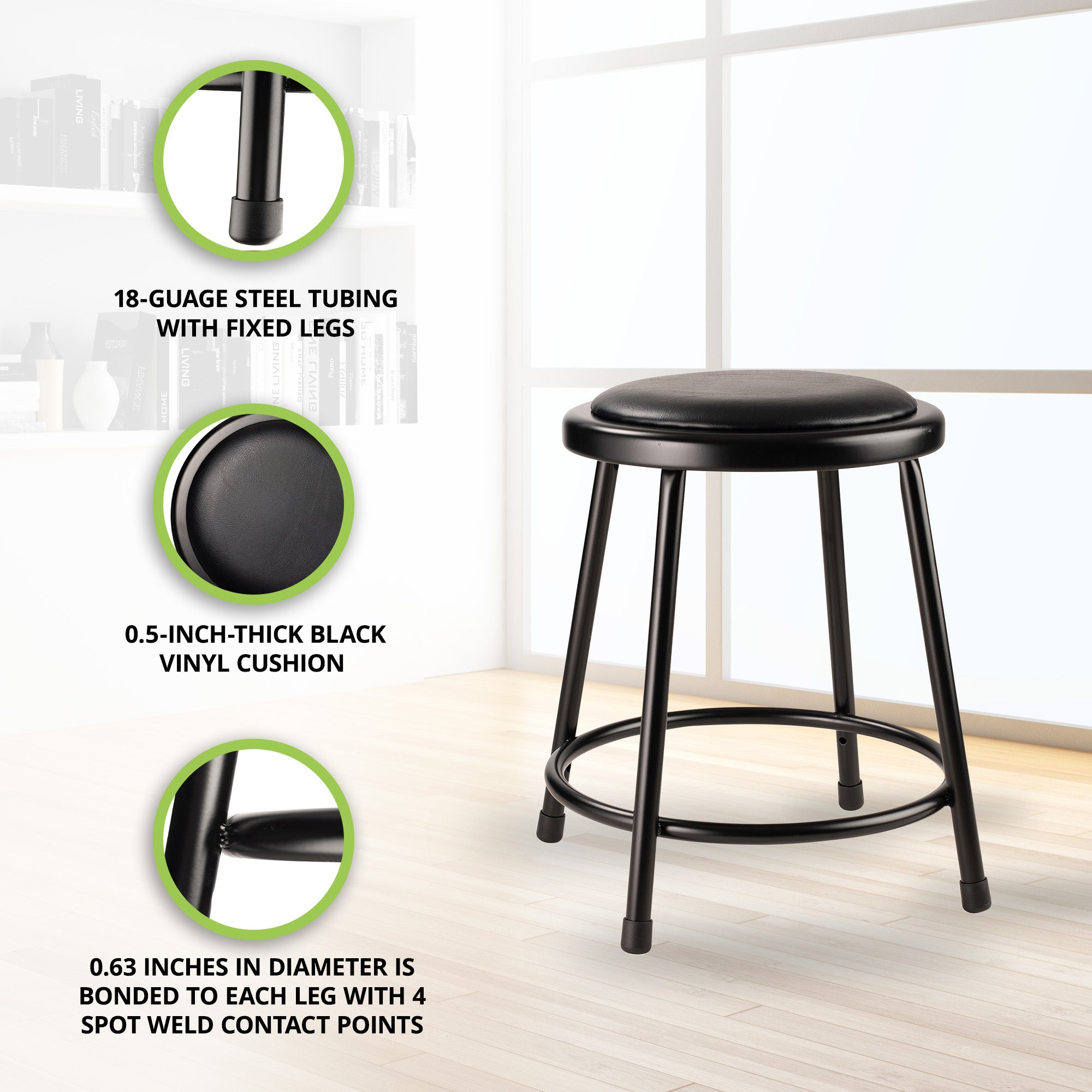 National Public Seating 6400 Series 18" Steel Stool Supports 300lb, Black (Used) - VMInnovations