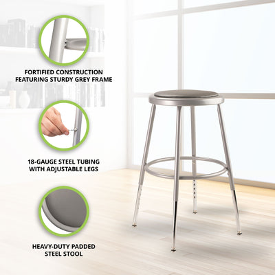 National Public Seating 6400 Series 18' Adjustable Height Steel Stool,Grey(Used) - VMInnovations