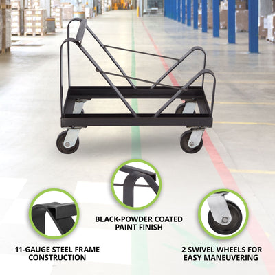NPS Powder Coated Steel Stackable Chair Dolly for 40 8500 Series Chairs, Black - VMInnovations