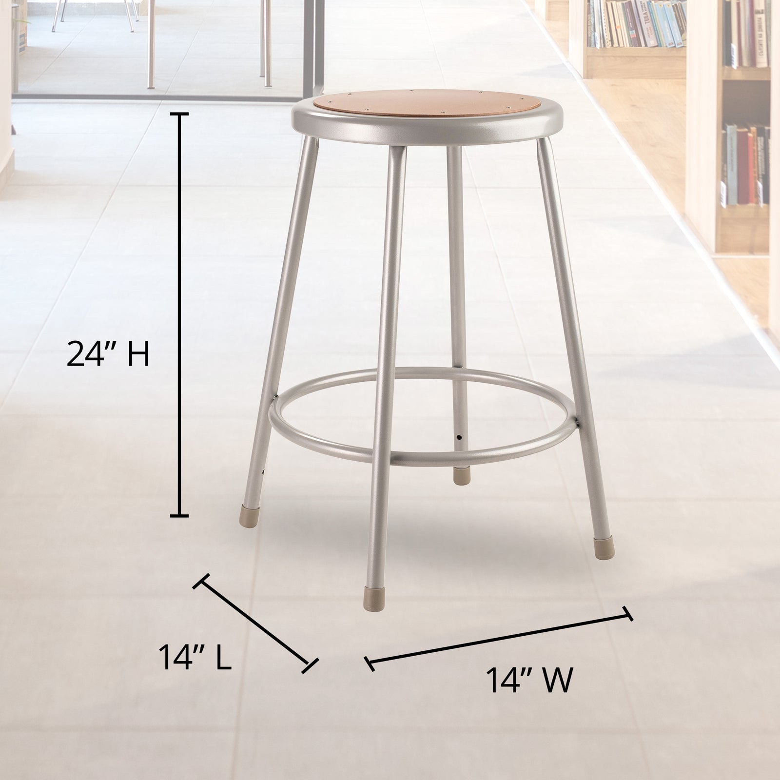 National Public Seating 6200 Series 24" Steel Stool Supports 500 Lbs, Gray - VMInnovations