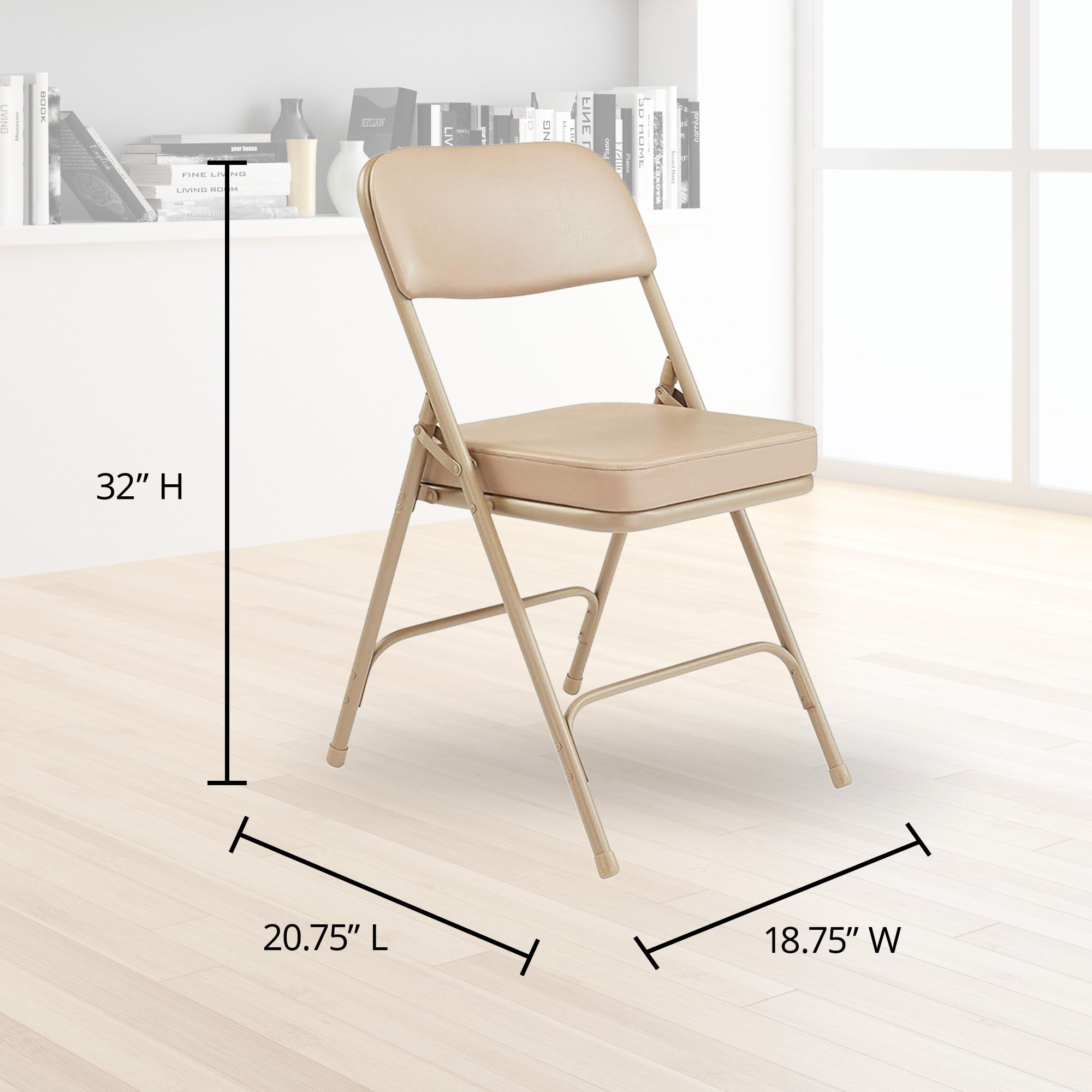 NPS 3200 Series 2" Cusion Vinyl Upholstered Office Folding Chair, Beige, 2 Pack - VMInnovations