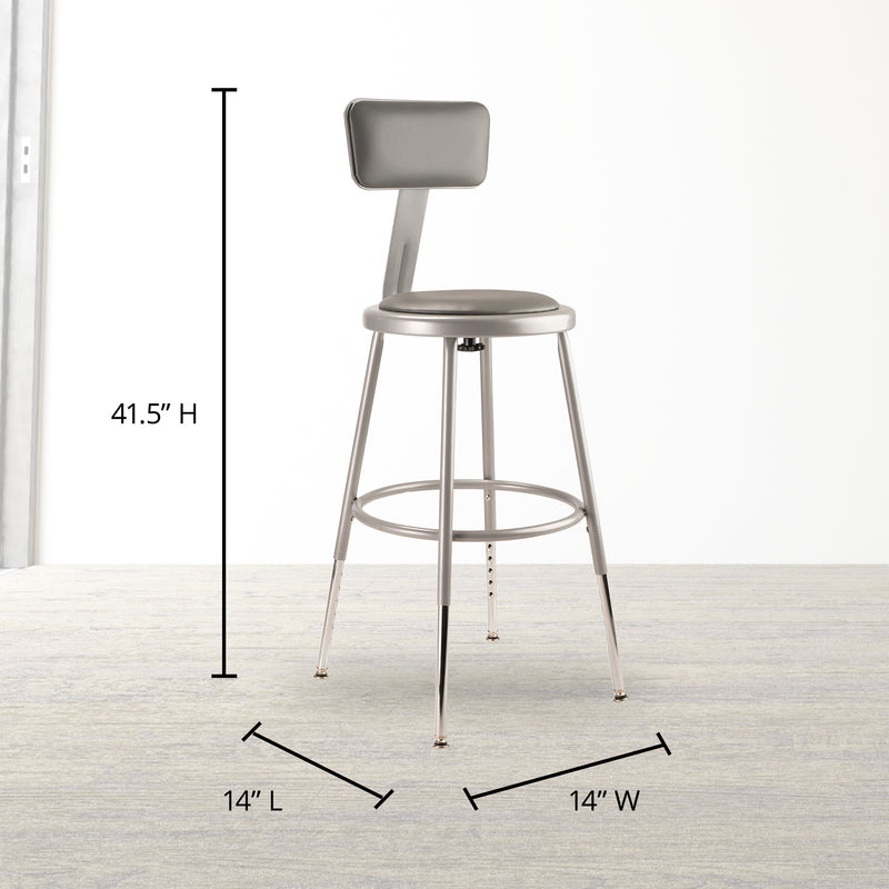 National Public Seating 18 Inch Adjustable Stool with Backrest, Grey (Used)