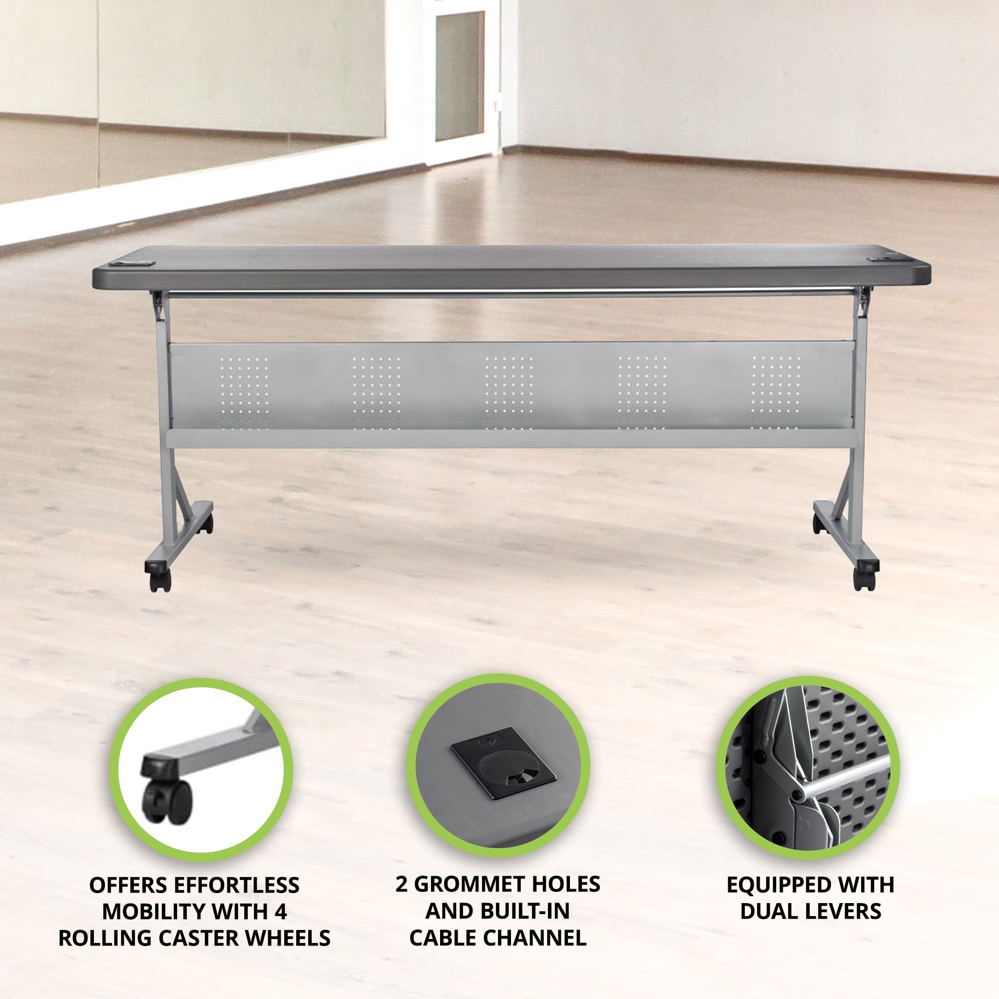 National Public Seating 24'x72' Flip N Store Training Table,Charcoal Slate(Used) - VMInnovations