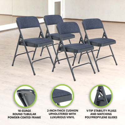 NPS 2200 Series 2" Cushion Fabric Upholstered Folding Chair, Blue, 4 Pack (Used) - VMInnovations