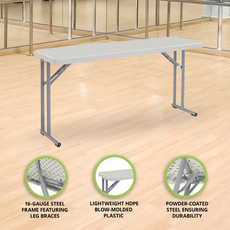 National Public Seating 18"x60" Seminar Folding Table, Speckled Grey (Used)