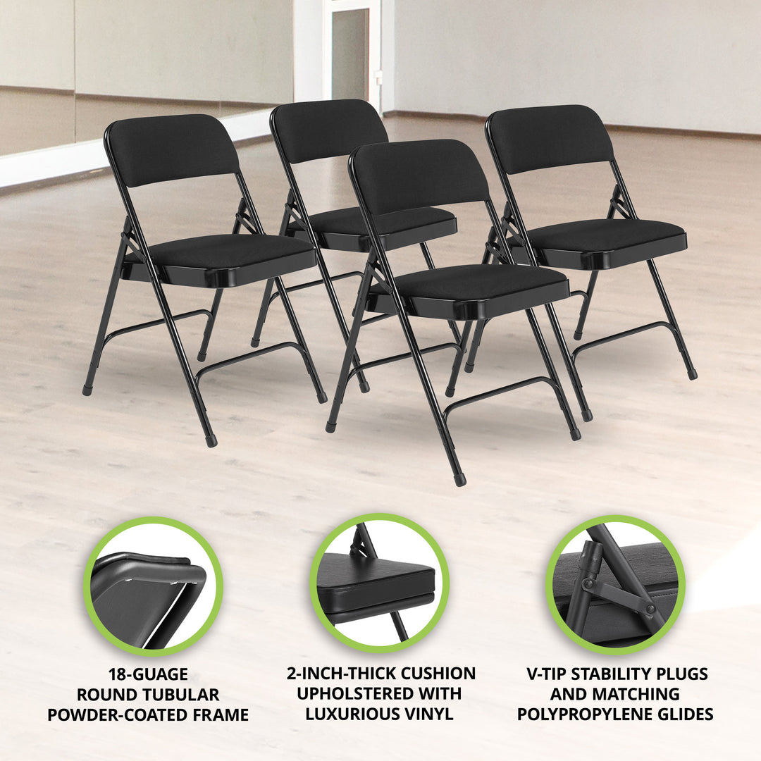 NPS 2200 Series 2" Cushion Fabric Upholstered Folding Chair, Black, 4 Pk(Used) - VMInnovations