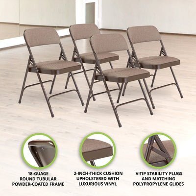 NPS 2200 Series 2" Cushion Fabric Upholstered Folding Chair, Walnut, 4 Pack - VMInnovations