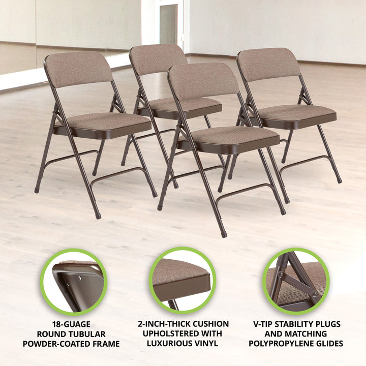 NPS 2200 Series 2" Cushion Fabric Upholstered Folding Chair, Walnut, 4 Pack