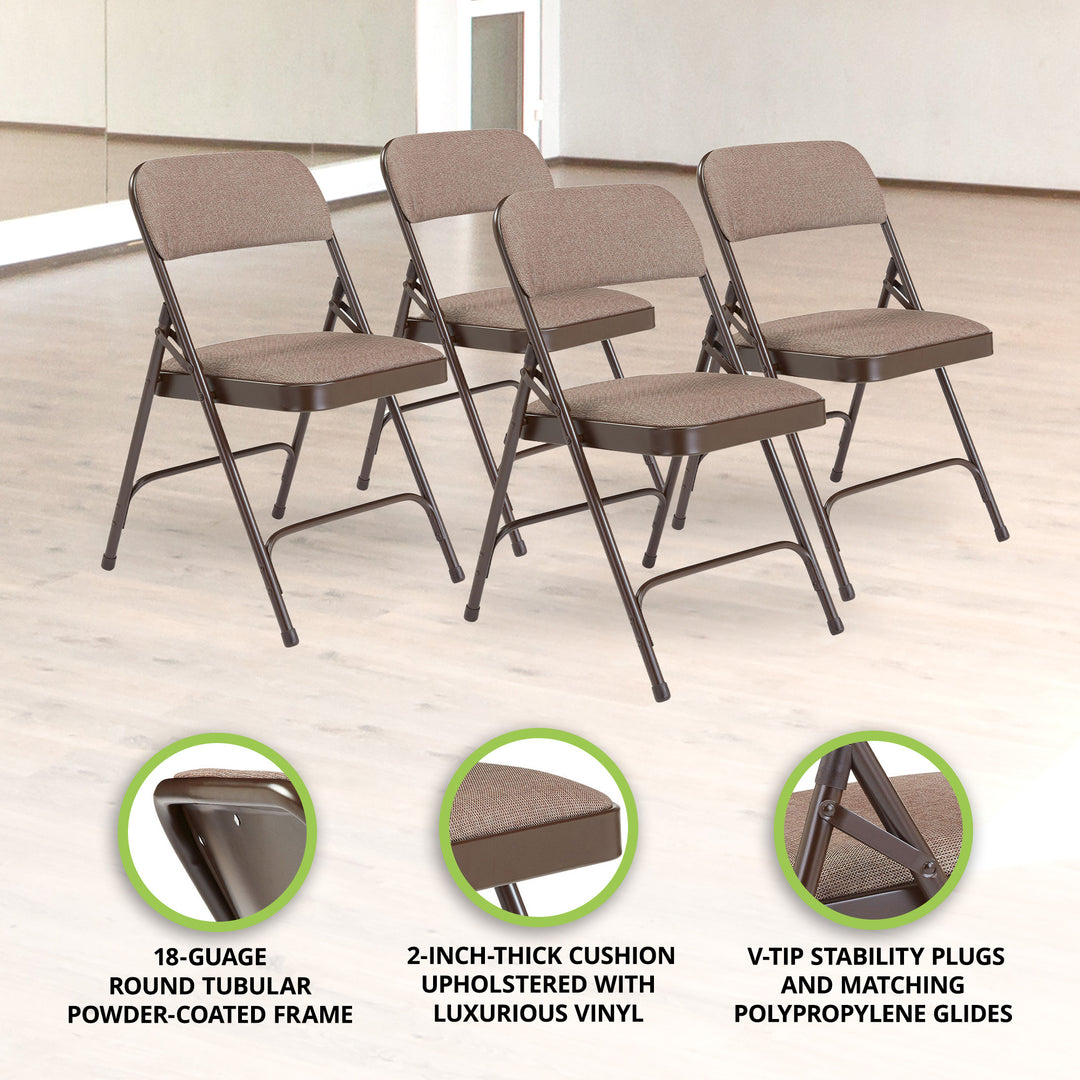 NPS 2200 Series 2" Cushion Fabric Upholstered Folding Chair, Walnut,4 Pack(Used) - VMInnovations