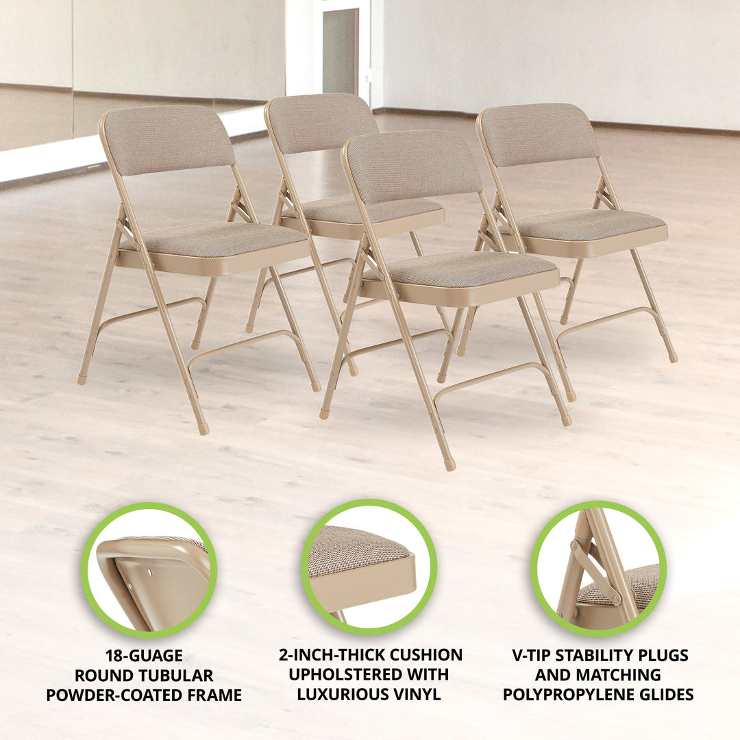 NPS 2" Cushion Upholstered Folding Chair, Café Beige, 4 Pack (Open Box)