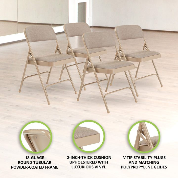 NPS 2" Cushion Upholstered Folding Chair, Café Beige, 4 Pack (Open Box)