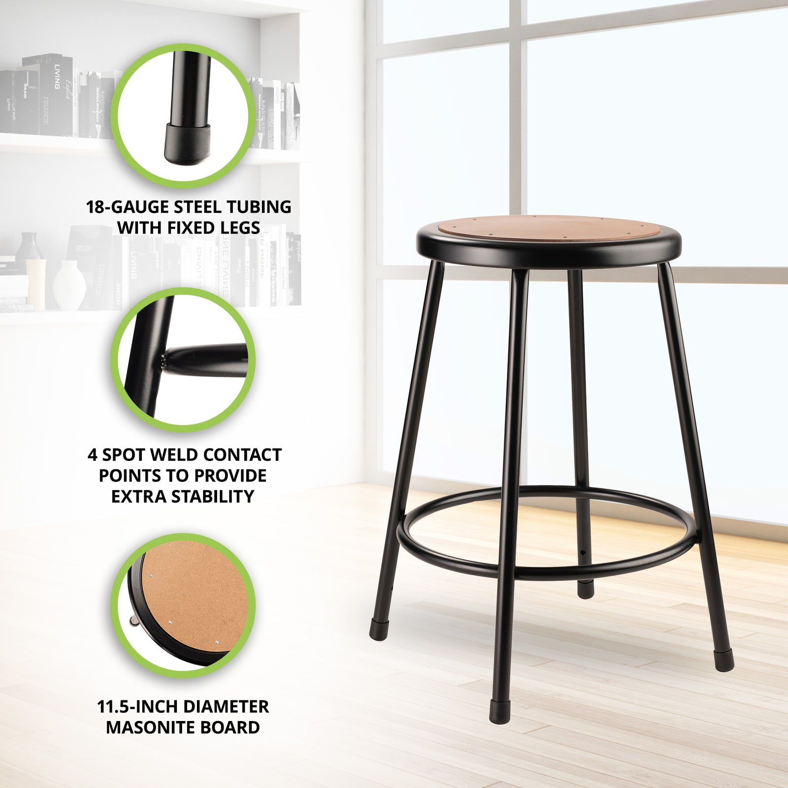 National Public Seating 24.5" Steel Stool Supports 500 Pounds, Black (Used) - VMInnovations