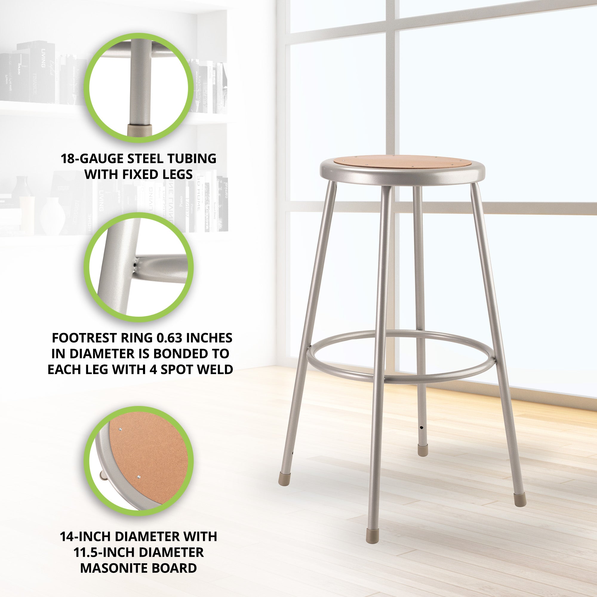 National Public Seating 30" Steel Stool Supports 500 Pounds, Grey (Used) - VMInnovations
