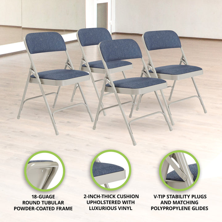 NPS 2200 Series 2" Cushion Fabric Folding Chair, Blue/Grey, 4Pk(Open Box) - VMInnovations