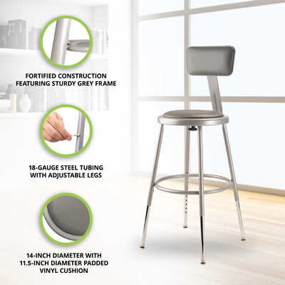 National Public Seating 18 Inch Adjustable Stool with Backrest, Grey (Used) - VMInnovations