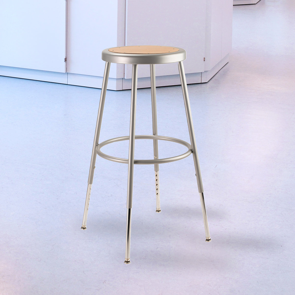 National Public Seating 6200 Series Height Adjustable Steel Frame Stool, Gray
