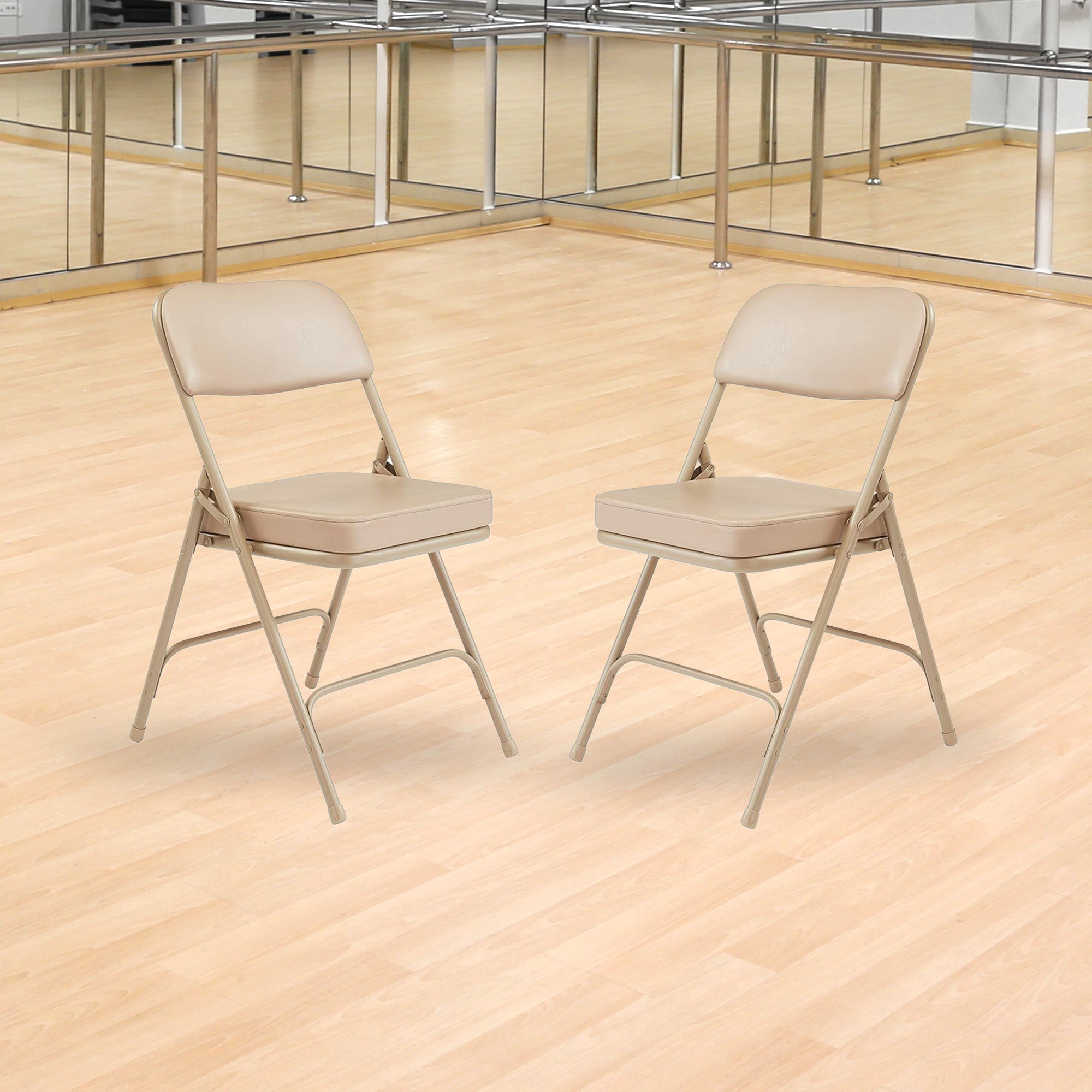 NPS 3200 Series 2" Cusion Vinyl Upholstered Office Folding Chair, Beige, 2 Pack - VMInnovations