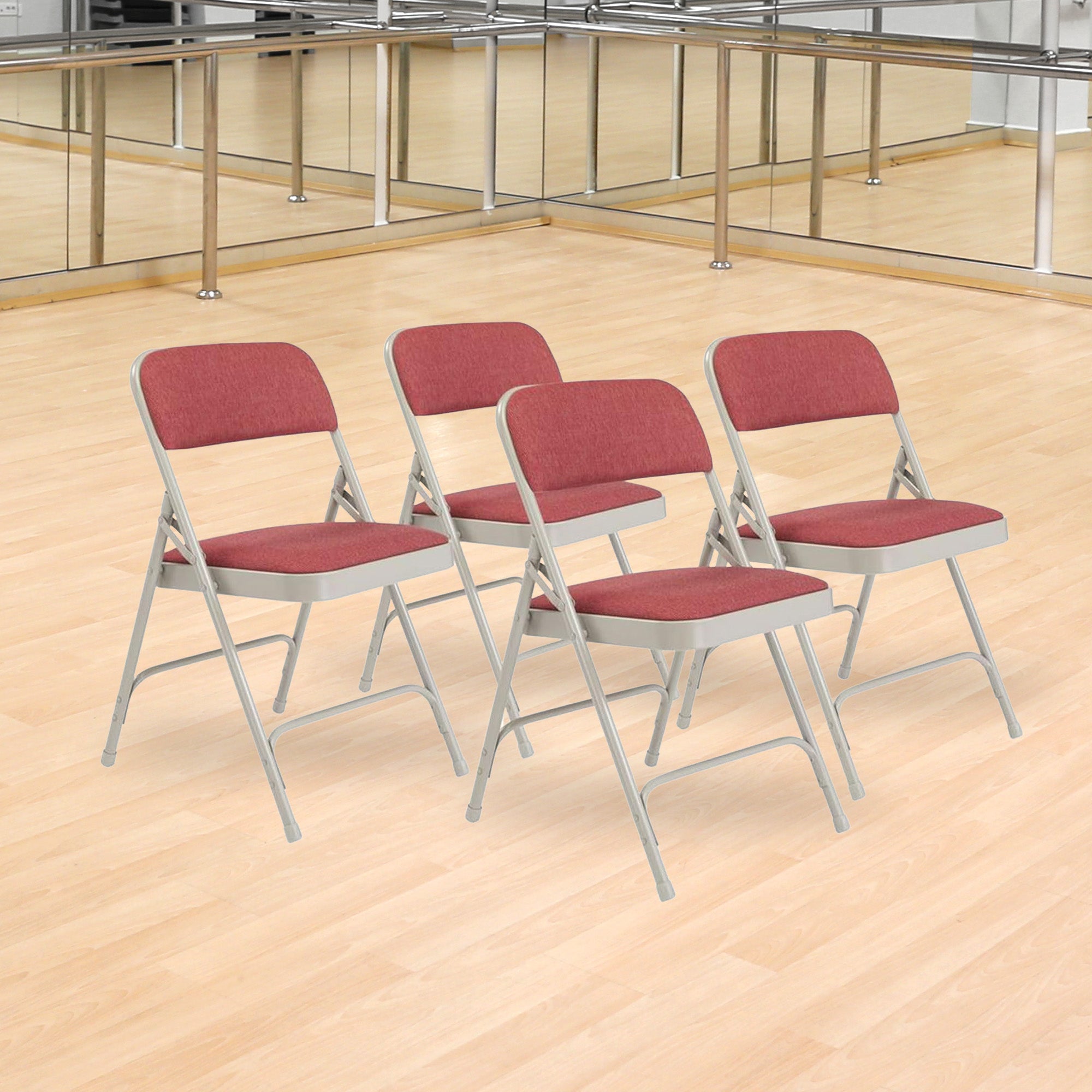 NPS 2200 Series 2" Cushion Fabric Upholstered Folding Chair, Cabernet, 4 Pack - VMInnovations
