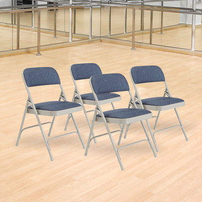 NPS 2200 Series 2" Cushion Fabric Folding Chair, Blue/Grey, 4Pk(Open Box) - VMInnovations