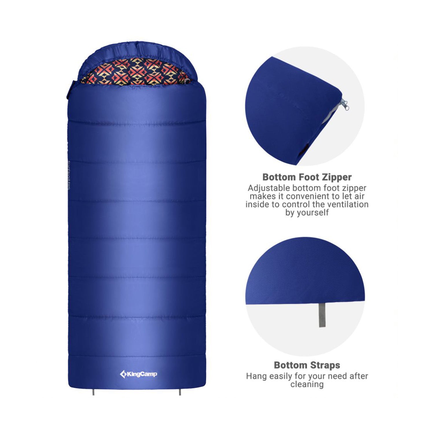 KingCamp 30 Degree Adult Sleeping Bag for Camping & Backpacking, Navy (Open Box) - VMInnovations