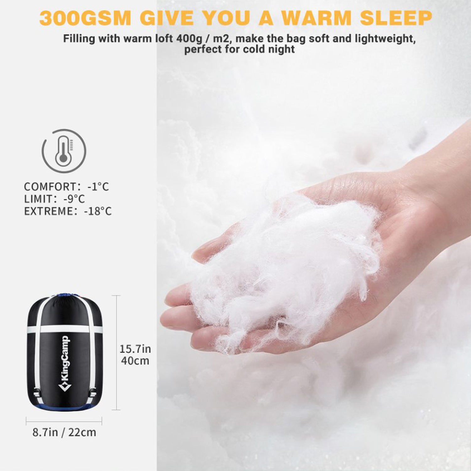 KingCamp 30 Degree Adult Sleeping Bag for Camping & Backpacking, Navy (Open Box) - VMInnovations