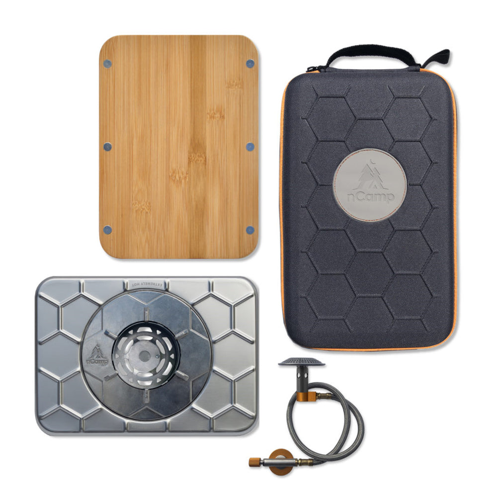 nCamp 4 Piece Outdoor Camping Cooking Stove Prep Surface Set with Carrying Case